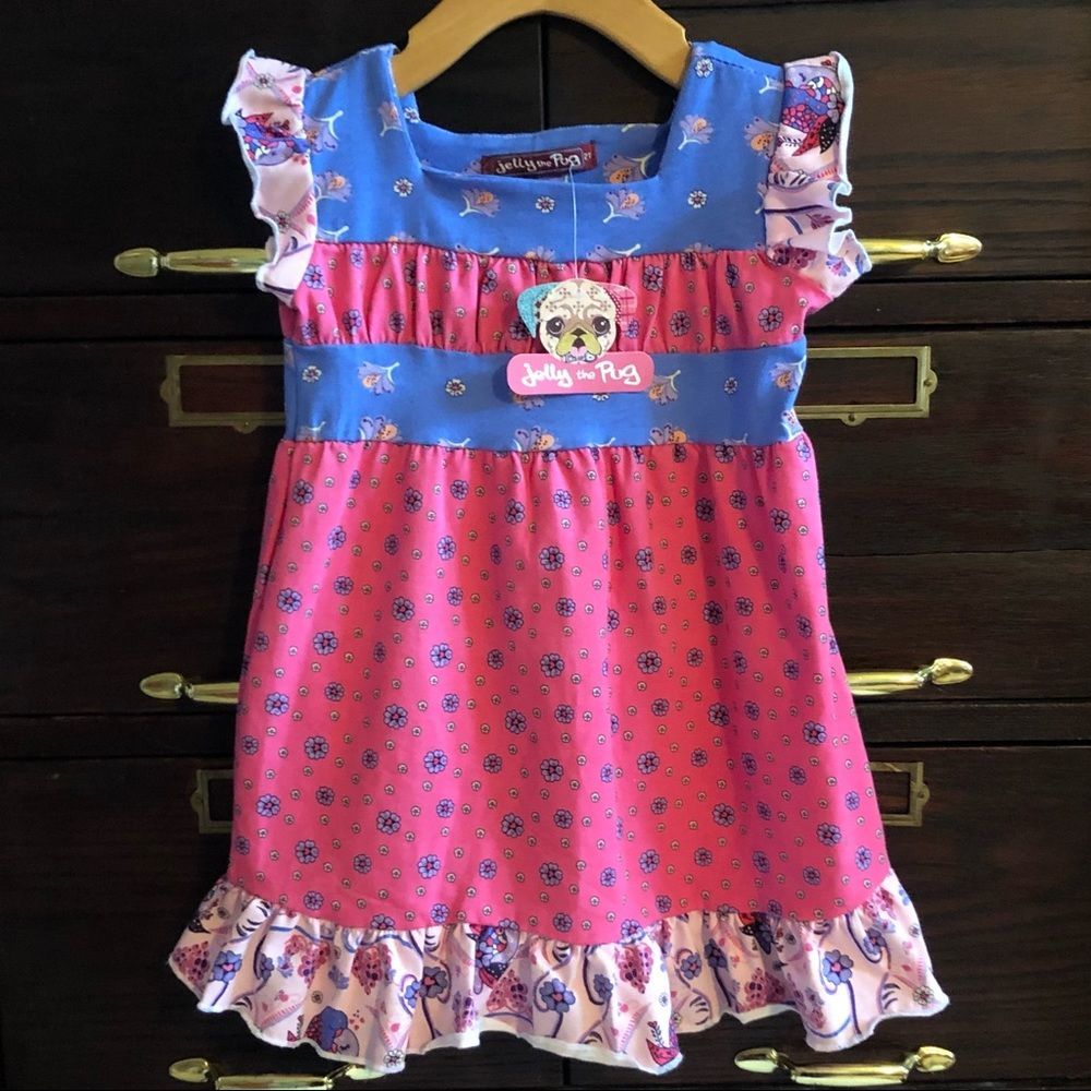 Jelly the Pug Pink Ruffle Knit Dress -2T